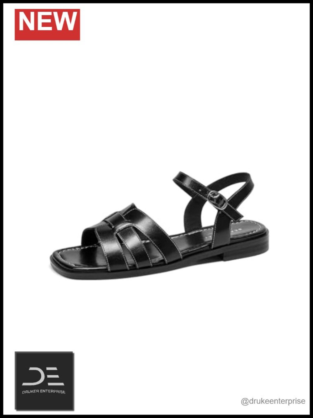 Woven Leather Fisherman Flat Sandals Adjustable Buckle Block Heel
